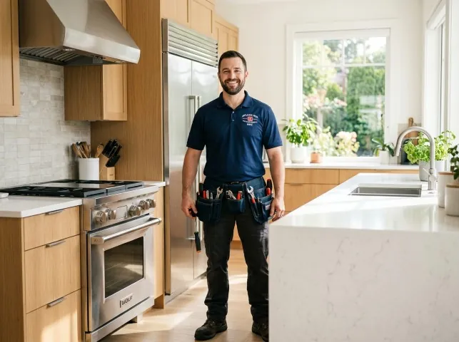 Appliance Repair Hero technician in a Altura, MN kitchen after an appliance repair